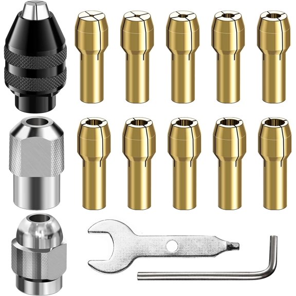 Drill Chuck Collet Set, 28 Pcs Chuck Collet Kit1/32" - 1/8" Replacement 4486 Drill Keyless Bit Chuck Shank Rotary Tool Quick Change Adapter with Replacement 4485 Brass Collet Metal Set