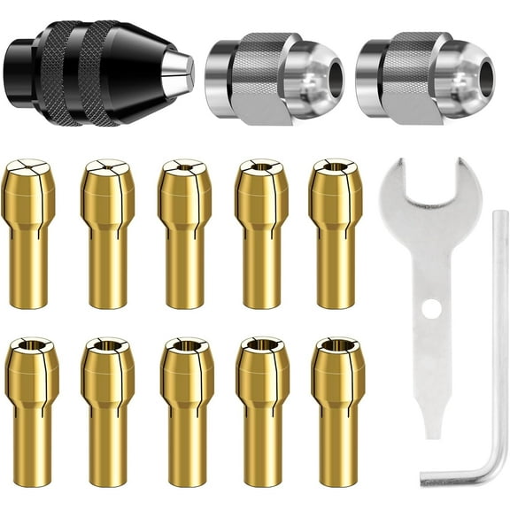 Drill Chuck Collet Set for Dremel, 15PCS Chuck Collet Kit, 0.8-3.2mm Shank Replacement 4486 Rotary Tool Keyless Quick Change Chuck Accessory with Replacement 4485 Brass Collet Metal Nut