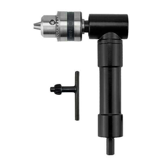 Drill Chuck Extension, 90 degree attachment Adapter With 3/8" Keyed Chuck 8mm Hex Shank Power Tool Accessory10.8*15.5cm)