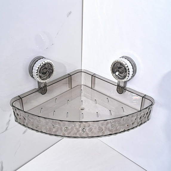 No Drill Clear Wall Caddy, Drill-Free Removable Storage, Corner Shower Caddy Large Organizer Bathroom Shelf Clear Acrylic Shower Tray, Glass/Mirror Mount Cosmetic Shelf