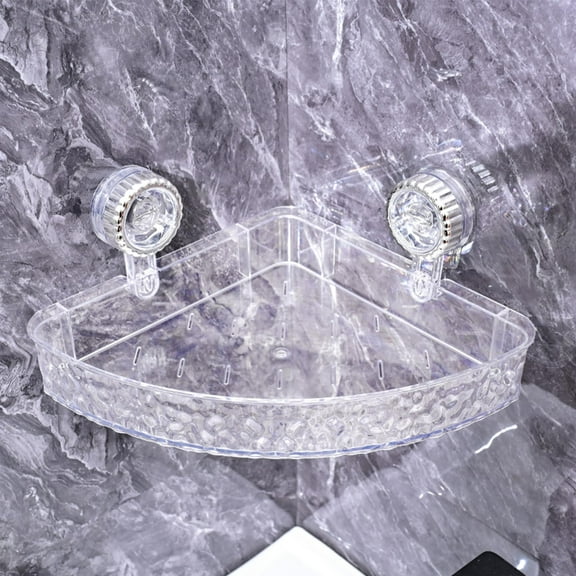 No Drill Clear Wall Caddy, Drill-Free Removable Storage, Corner Shower Caddy Large Organizer Bathroom Shelf Clear Acrylic Shower Tray, Glass/Mirror Mount Cosmetic Shelf