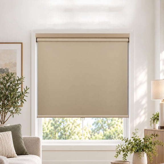 No Drill Cordless Blackout Roller Shades Screwless Waterproof Shower Window Blinds, Auto-Retraction Easy Install Blind for Bathroom/Kitchen/Office/Exterior, Greige, 22" W x 54" H