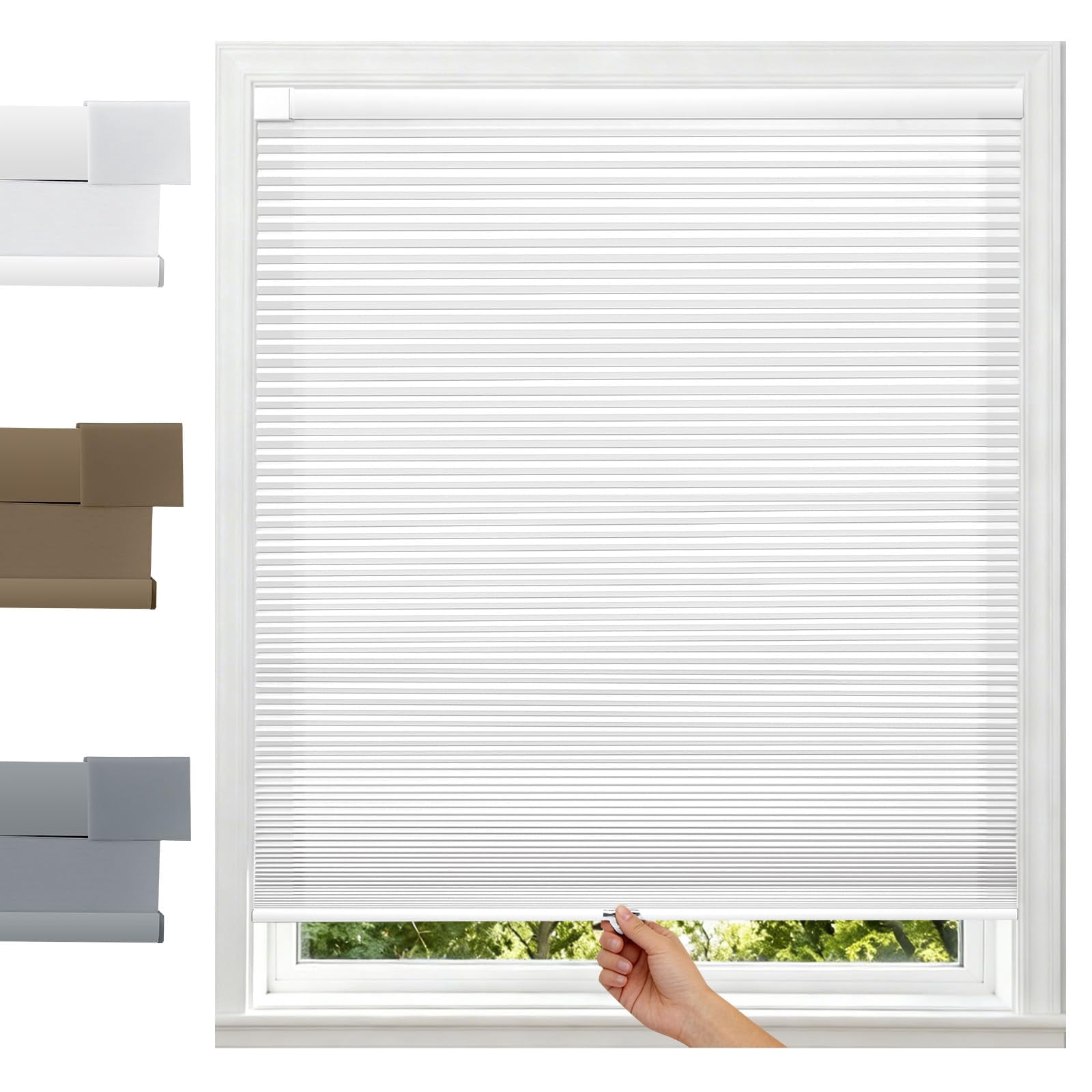 No Drill Cordless Cellular Shades  Blackout Honeycomb Blinds Thermal Insulated & Noise Reducing Window Coverings For Bedroom Kitchen Living Room.blackout-white 15" W*36" H