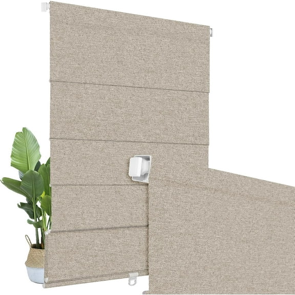 No Drill Cordless  Shades for Window, Blackout Roman Blinds Room Darkening Pull Down Blinds Easy Install Linen Roman Window Shades for Door,Window,Bedroom,35" W x 36" H, Light Brown