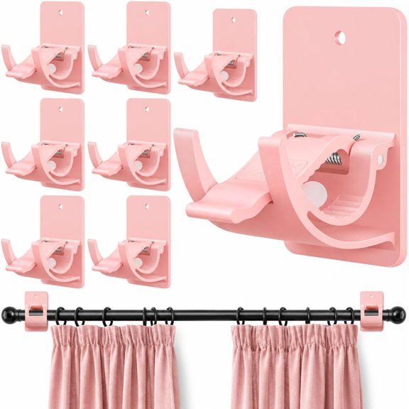 No Drill Curtain Rod Brackets, 8-Pack Adhesive Hooks for Rental Homes | Self Adhesive Curtain Rod Holders, Adjustable No Drill Hooks Support 30 lb for Apartments, Kitchens, Bathrooms and Dorms