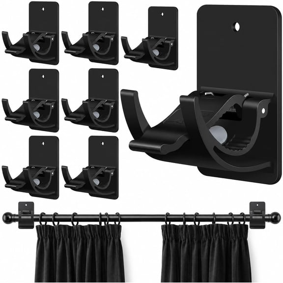 No Drill Curtain Rod Brackets, 8-Pack Adhesive Hooks for Rental Homes | Self-Adhesive Curtain Rod Holders Support up to 30 lb Without Nails for Apartments, Dorms, Kitchens and Bathrooms