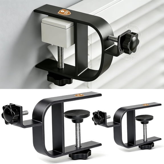 No Drill Curtain Rod Brackets for Inside & Outside Mount, [Patented] Adjustable Fits 0.75-2" Blind Rail, 0.12" Low Clearance, Tool-Free, Wall Damage, Renter Friendly Hardware, 2 Pack, Black