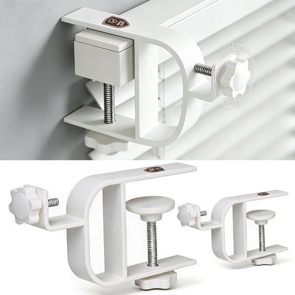 No Drill Curtain Rod Brackets for Inside & Outside Mount, [Patented] Adjustable Fits 0.75-2" Blind Rail, 0.12" Low Clearance, Tool-Free, No Wall Damage, Renter Friendly Hardware, 2 Pack, White