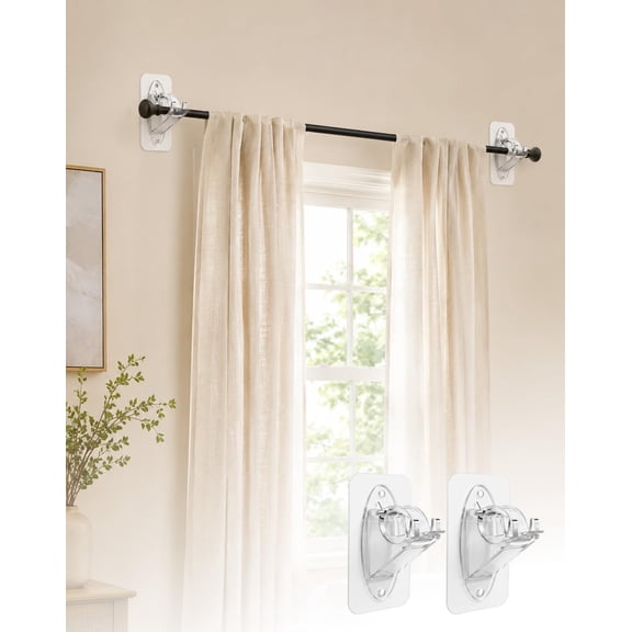 No Drill Curtain Rod Brackets, Self Adhesive Rod Holders, Heavy-Duty 20 Lbs Load Capacity, Damage-Free Hanger Hooks for Apartments, Bathrooms, Fits 0.5" To 1.2" Rods
