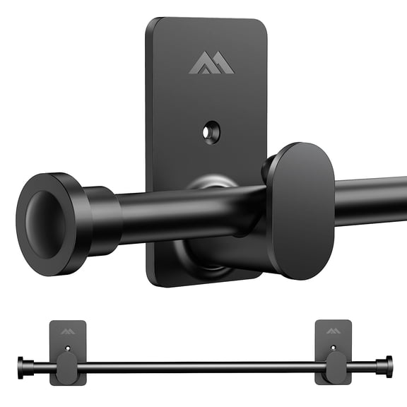 No Drill Curtain Rods for Windows 30 to 45 Inches, 5/8 Inch Diameter Tension Rod with 3M Adhesive Brackets, Modern Finial Design, Black