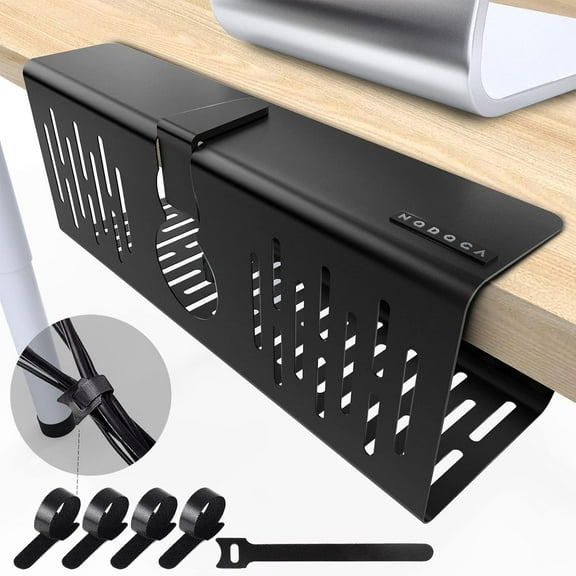 No Drill Under Desk Cable Management Tray, 14'' Wire Management, Pun-Free Clamp on, Ml Cable Tray, Wire Organier Under Desk, Under Desk Basket for Office and , Black