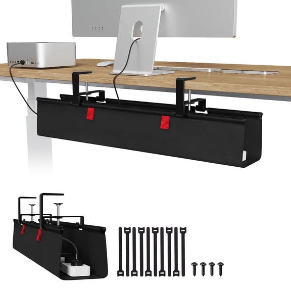 No Drill Under Desk Cable Management Tray, 36" Cord Organizer for Table, Clamp/Screw Mount Desk Cable Management, Premium Fabric Cable Management Tray for Office, Home