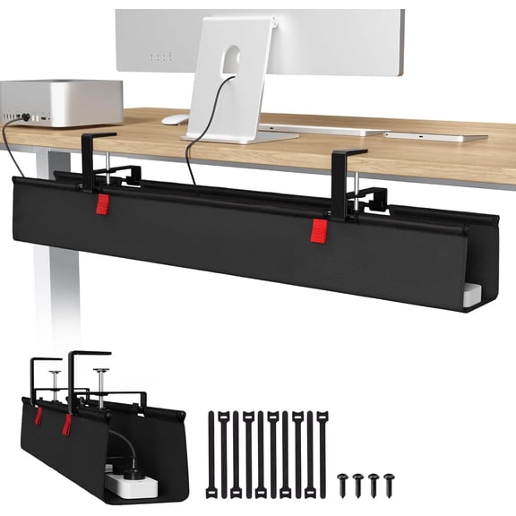 No Drill Under Desk Cable Management Tray, 36" Cord Organizer for Table, Clamp/Screw Mount Desk Cable Management, Premium Fabric Cable Management Tray for Office, Home