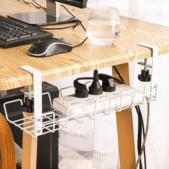No Drill Under Desk Cable Management Tray Under Desk Cable Tray Holder Desk Cable Organizers Accessories Desk Cable Management Box Fits Most Table for Office, Home