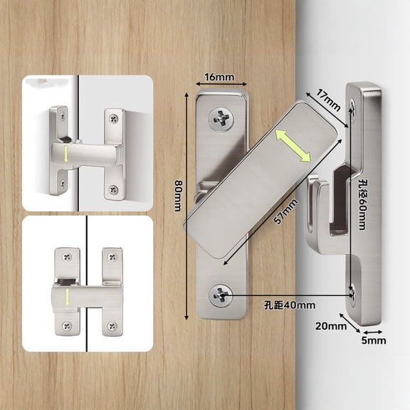 No Drill Door Lock Latch, 60Mm Slide Bolt Latch, Lock for Bedroom Door, Interior Bathroom Security Door Lock, Light Gray Hasp Lock Latch for Home Security