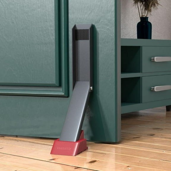 No Drill Door Stopper - Kickdown Doorstop for Home, Glass Doors, & Outdoors, Easy to Install Doors with Self Adhesive Door Stopper, No Screw Flip Down Portable Door Stopper - Gray