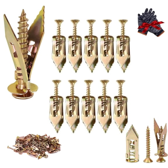 No Drill Dry Wall Anchors, Self Drilling Drywall Anchors with Screws Kit, Upgraded No Drill Wall Anchors for Drywall, Zinc-Plated Metal Anchors for Shelves, Curtains, Wall Decor