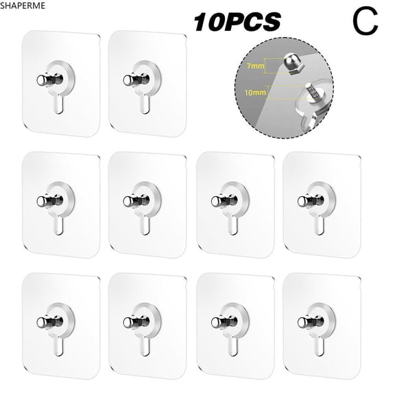 Drill Free Adhesive Hooks,Upgraded Picture Hangers Without Nails,Adhesive Wall Mount Screw Hooks for Hanging,Nail Free Wall Hangers for Kitchen, Bathroom (10 PCS, 6*6cm)