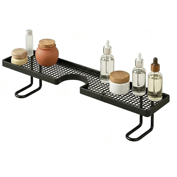 Drill Free Bathroom Faucet Sink Organizer, Behind the Faucet Storage Shelf, Storage Rack for Bathroom Sink Shelf