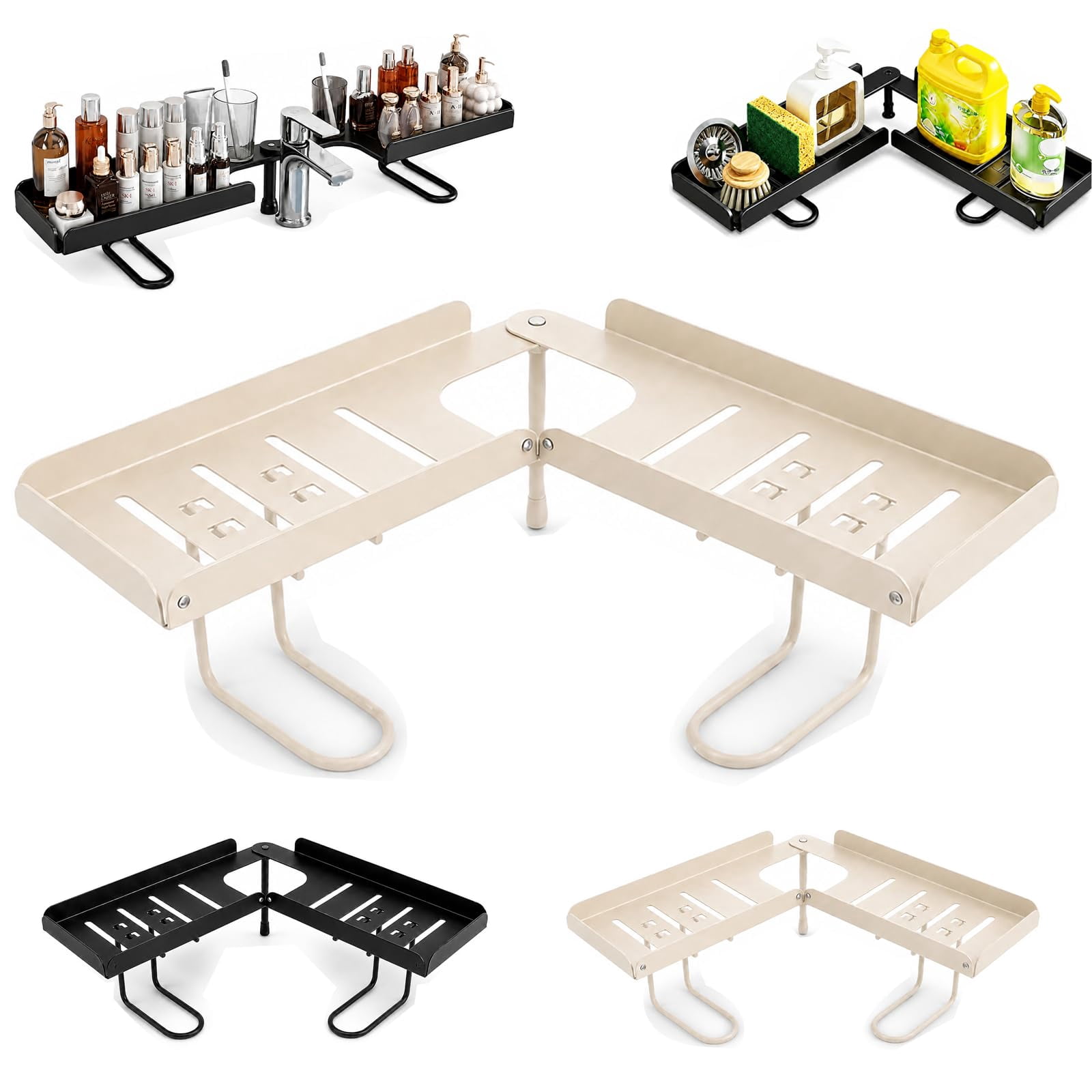 Kitchen Corner Storage Rack Drill-Free Foldable Faucet Storage Rack – Carbon Steel Corner Shelf ...