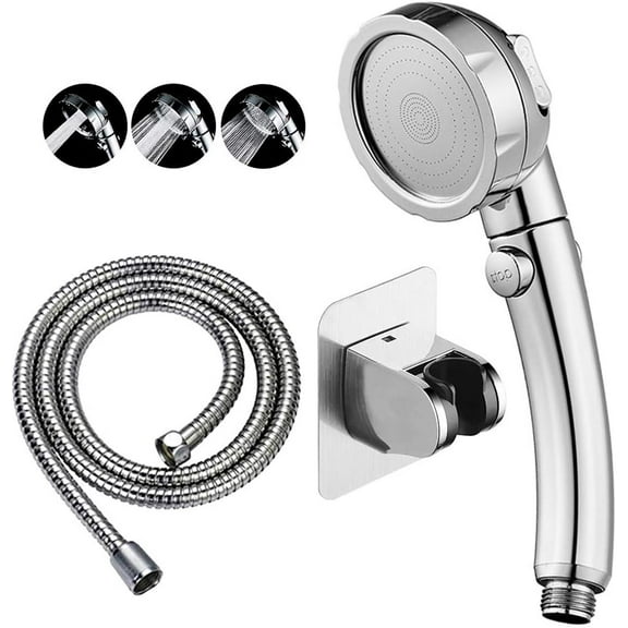 Drill-Free High Pressure Handheld Shower Head with ON/OFF Pause Switch 3 Spray Modes Water Saving Showerhead, Detachable Puppy Shower Accessories (M:Shower Head (Chrome)+Bracket+Hose)