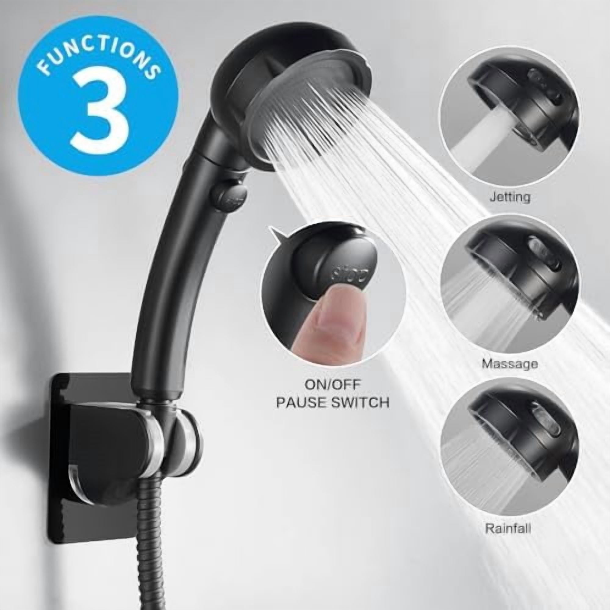 Drill-Free High Pressure Handheld Shower Head with ON/OFF Pause Switch ...