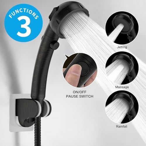 Drill-Free High Pressure Handheld Shower Head with ON/OFF Pause Switch ...