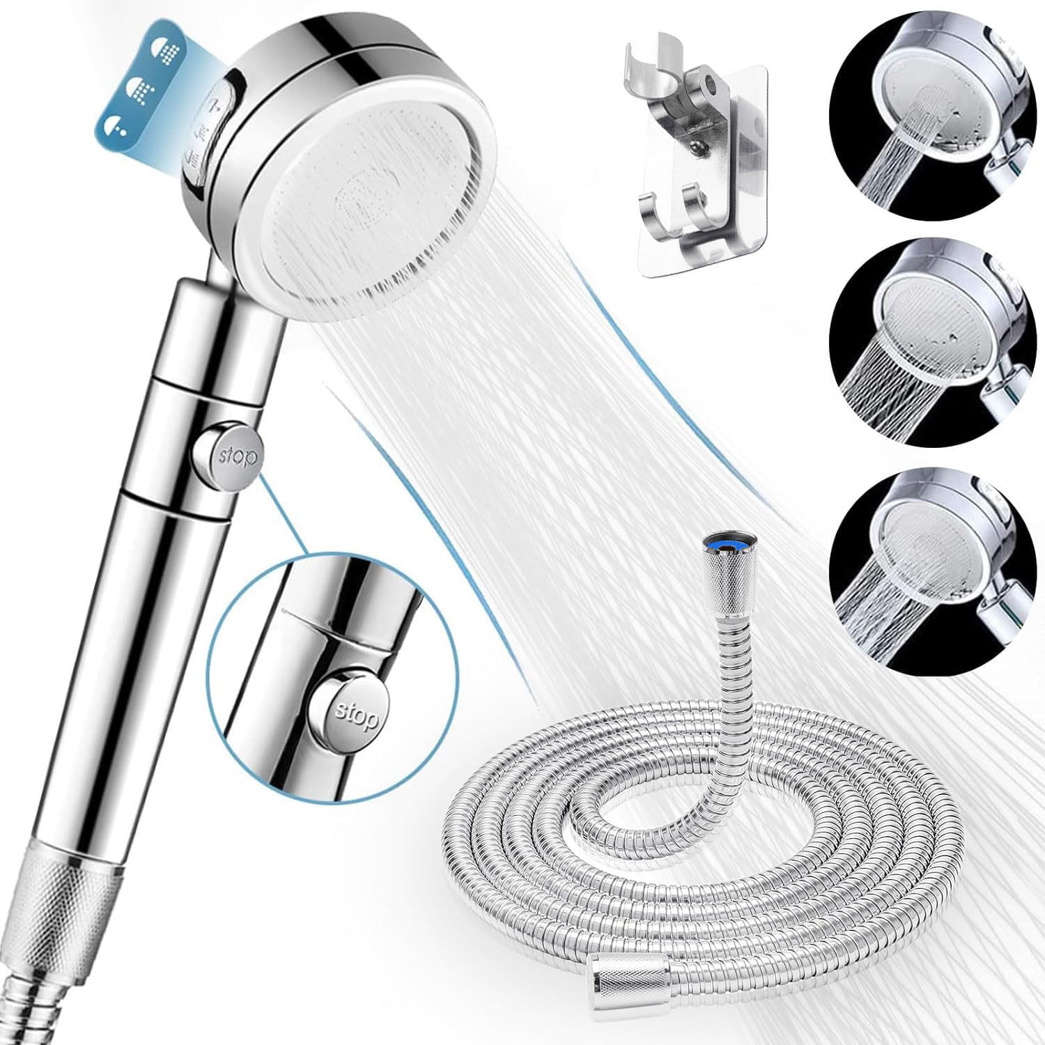 DrillFree High Pressure Handheld Shower Head with ON/OFF Pause Switch