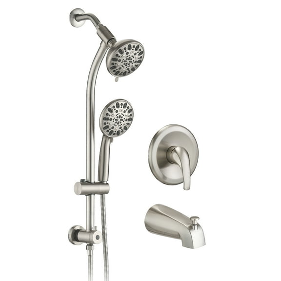 Freestanding Tub Faucet Replacement Drill-Free Stainless Steel Slide Bar Combo Rain Showerhead 7-Setting Hand, Dual Shower Head Spa System with Tup Spout (Rough-in Valve Included),Freestanding Tub Fa