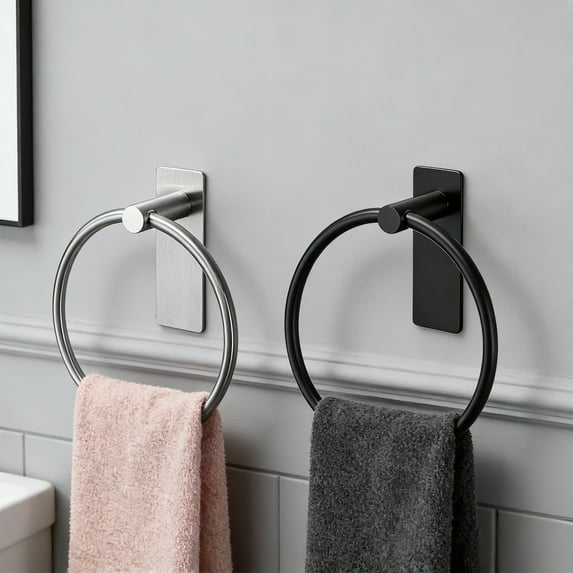 Drill-Free Stainless Steel Towel Ring - Rustproof Easy-Install Bathroom Towel Holder for Wall Mount, Durable Home Accessory for Shower Area & Vanity, Year of The Horse Bathroom Organizer, Silver