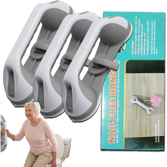 Drill-Free Suction Grab Bar, Anti-Slip Stable Grip Safety Bar, 3 Suction Cups Stablegrip Shower Grab Bars, Bathroom Handle Bars for Elderly, No Drilling, Minimum Load Capacity 300 Lbs (3PCS)