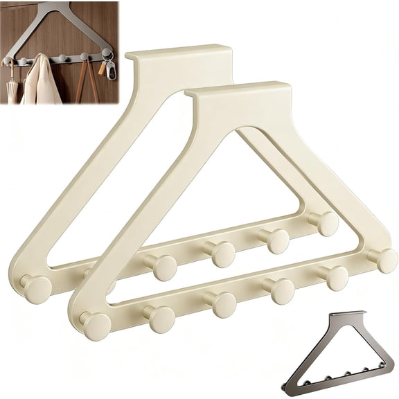 Drill Free Over The-Door 6 Hook Rack, Bathroom Door Towel Rack, Over The Door Hook for Hanging, Over The Door Coat Racks, Door Hanging Coat Racks, Door Hanger Storage for Any Room (2pcs-White)