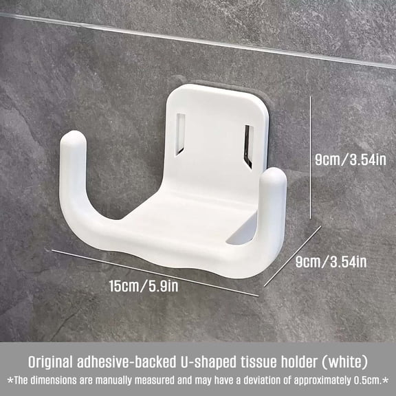 Drill-Free U-Shaped Paper Towel Holder, 2 Installation Ways Tissue Rack with Side Hooks for Bathroom Kitchen Storage,B
