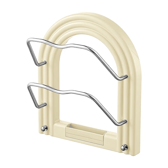 Drill-Free Wall-Mounted Pot Lid Organizer | U-Shaped Slots for Secure Storage | Rustproof Aluminum & ABS | Space-Saving Kitchen Rack with Towel Bar Option | Brown or White | 23x9x26.5cm