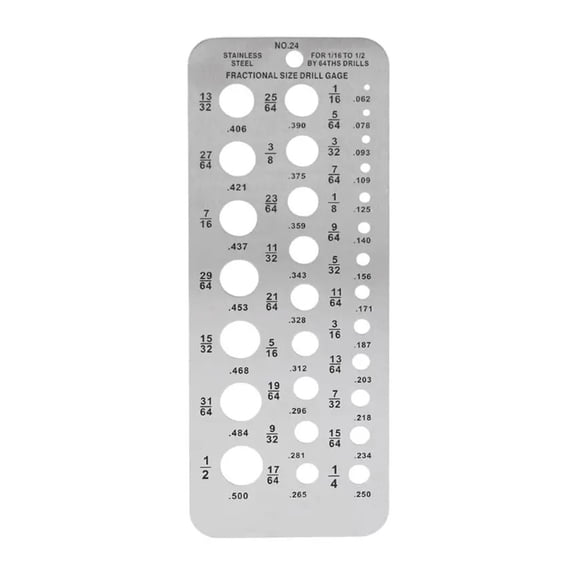 Drill Gauge Stainless Steel Drill Bit Size Plate Measuring Tool for 1/16