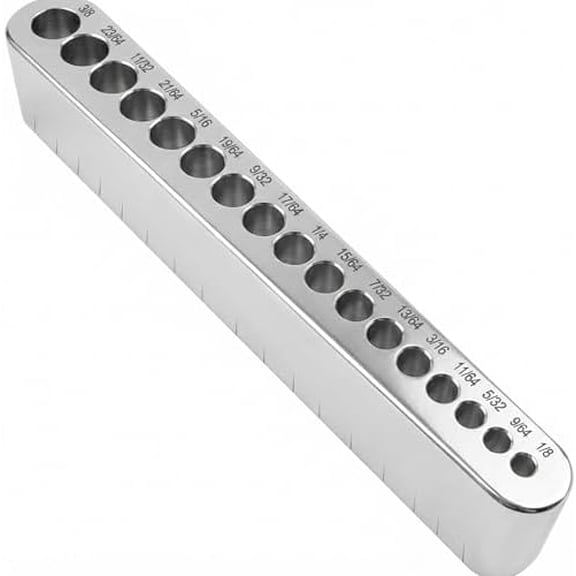 Drill Guide for Straight Holes, STD1000DGNP Portable Drill Bit Guide with 17 SAE Sizes (1/8" to 3/8"), Durable Heat-Treated Alloy Steel, Rust-Resistant, V-Groove Drill Block for Wood, Plastic, Metal