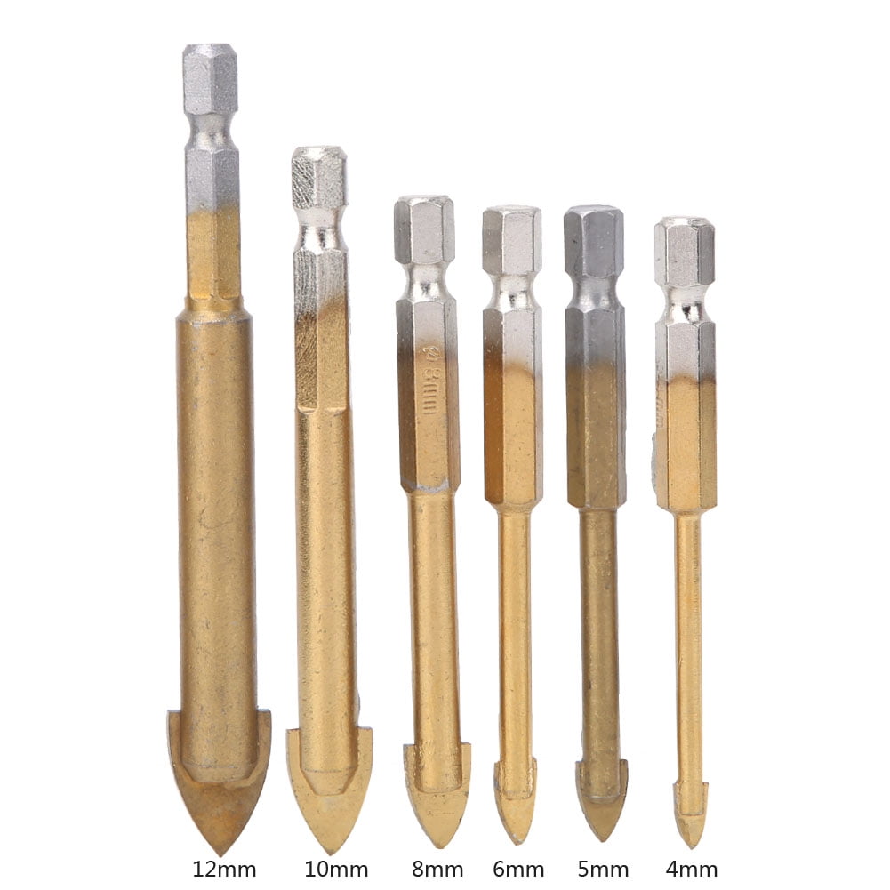 Drill Kit, Triangular Glass Drill Titanium 6PC Hexagonal For Bench
