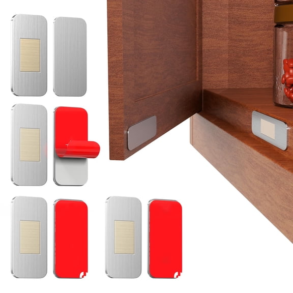 No Drill Magnetic Cabinet Door Catch with Adhesive Stainless Steel, Strong Hold Child Safety Lock for Kitchen Cabinets, Bathroom, RV Drawer Magnets 4cm x 2cm 4 Pack
