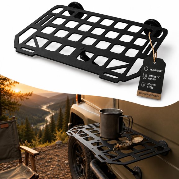 No Drill Magnetic Vehicle Table Foldable for SUV Truck RV, Foldable Magnetic Side Table For SUV Truck RV With Aluminum Mesh Work Surface For Camping Gear