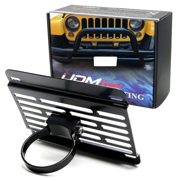 No Drill/Modification Required 3-Inch Bumper Round Shape Bull Bar Guard Tube Mount License Plate Relocator Kit, For Jeep Pickup/Truck, SUV, Freightliner