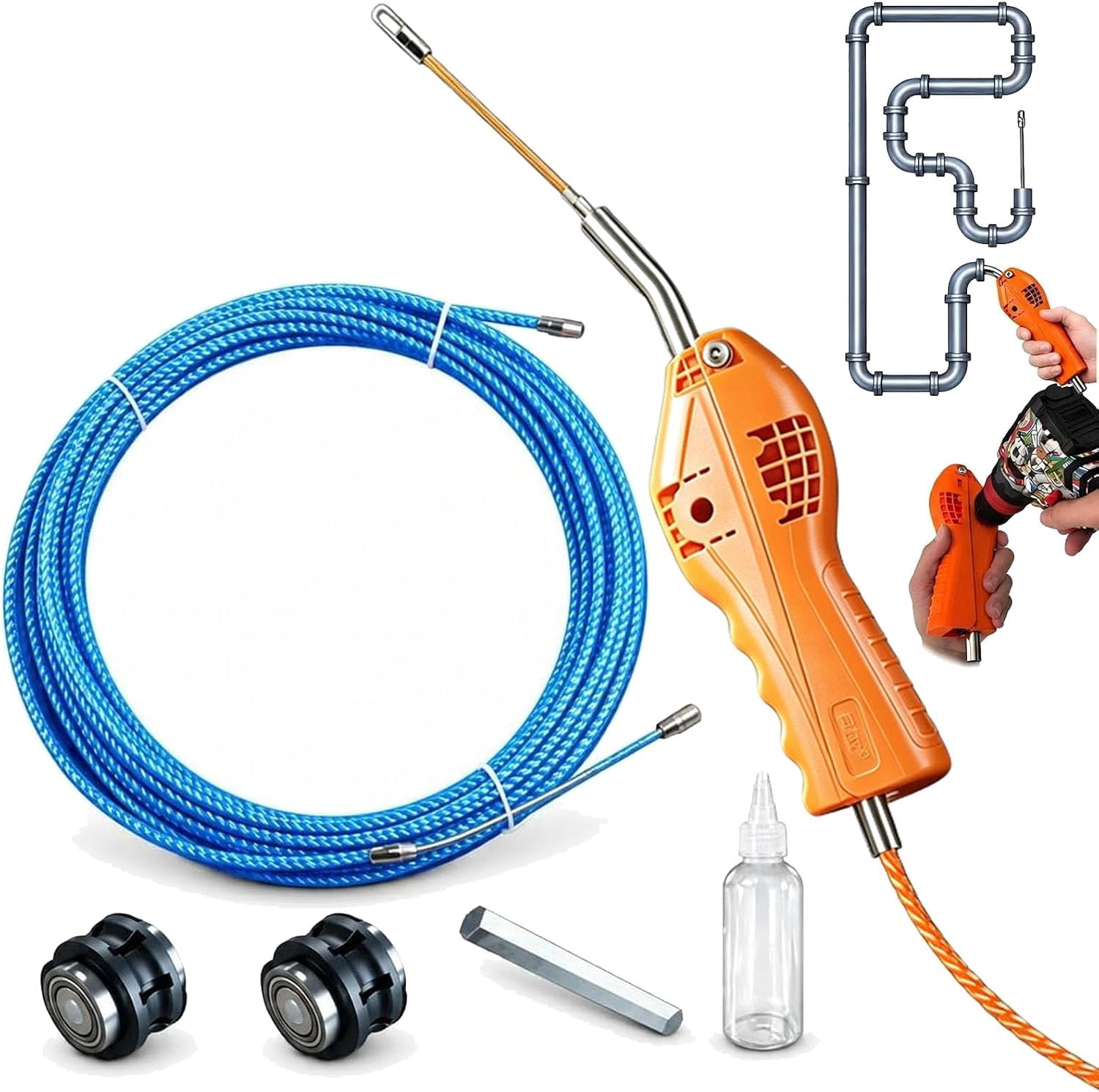 Drill-Powered Electrician Wire Threader & Cable Puller, 6mm Heavy-Duty ...