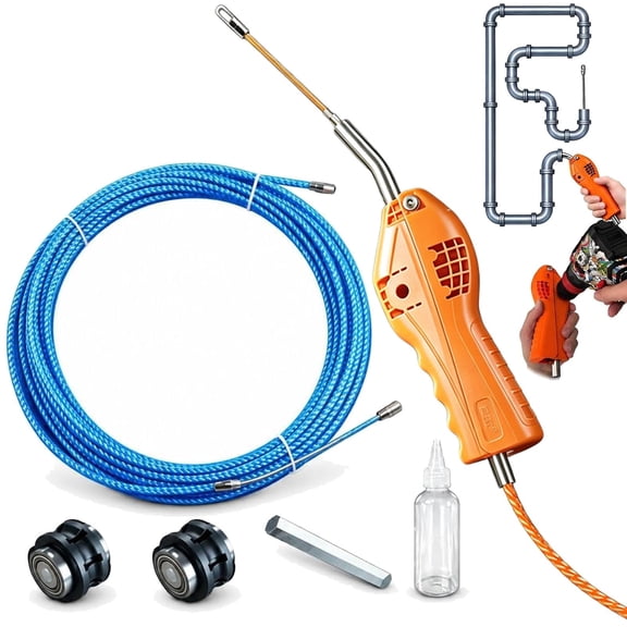 Drill-Powered Electrician Wire Threader & Cable Puller, 6mm Heavy-Duty Flexible Fish Tape Pulling Device with Drill Adapter, Automatic Conduit Wire Threading Tool