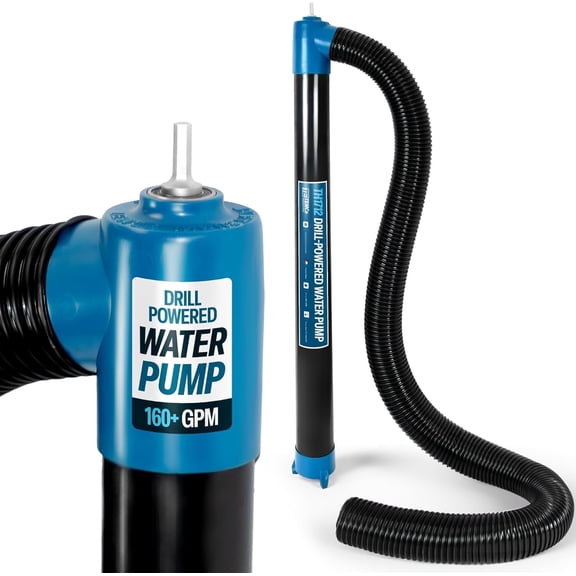 Drill-Powered Stick Water Transfer Pump 160 GPM, Anti-Clog, 6 FT Hose Included, Made in USA, TEMCo Industrial TH1712