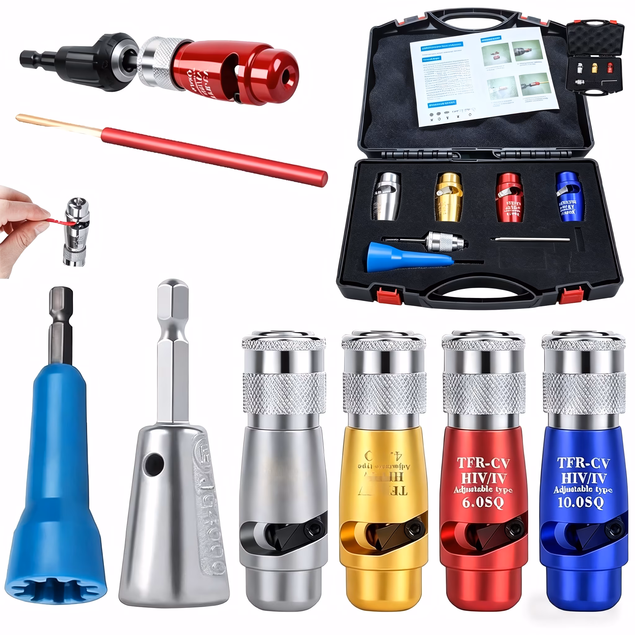 Uiophom Drill Wire Stripper & Twister, 4-in-1 Electric Cable Stripping Tool with Adjustable Heads, Portable Wire Nut Twister Kit for Electrical Work