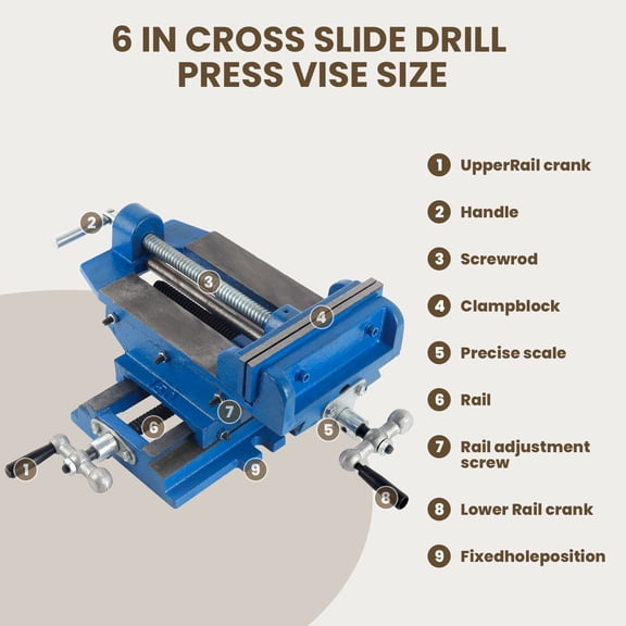 Drill Press Cross Slide Vise 6 Inch, X-Y Axis 2-Way Bench Clamp with Precision Scale & Solid Connection, Heavy-Duty Vise for Woodworking Lathe Workshop