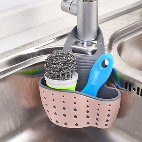 No Drill Quick Dry Sink Sponge Drainer Rack, Adjustable Hanging Kitchen Organizer, Mold Proof Storage Holder for Dish Scrubber, Brush and Dishwashing Liquid