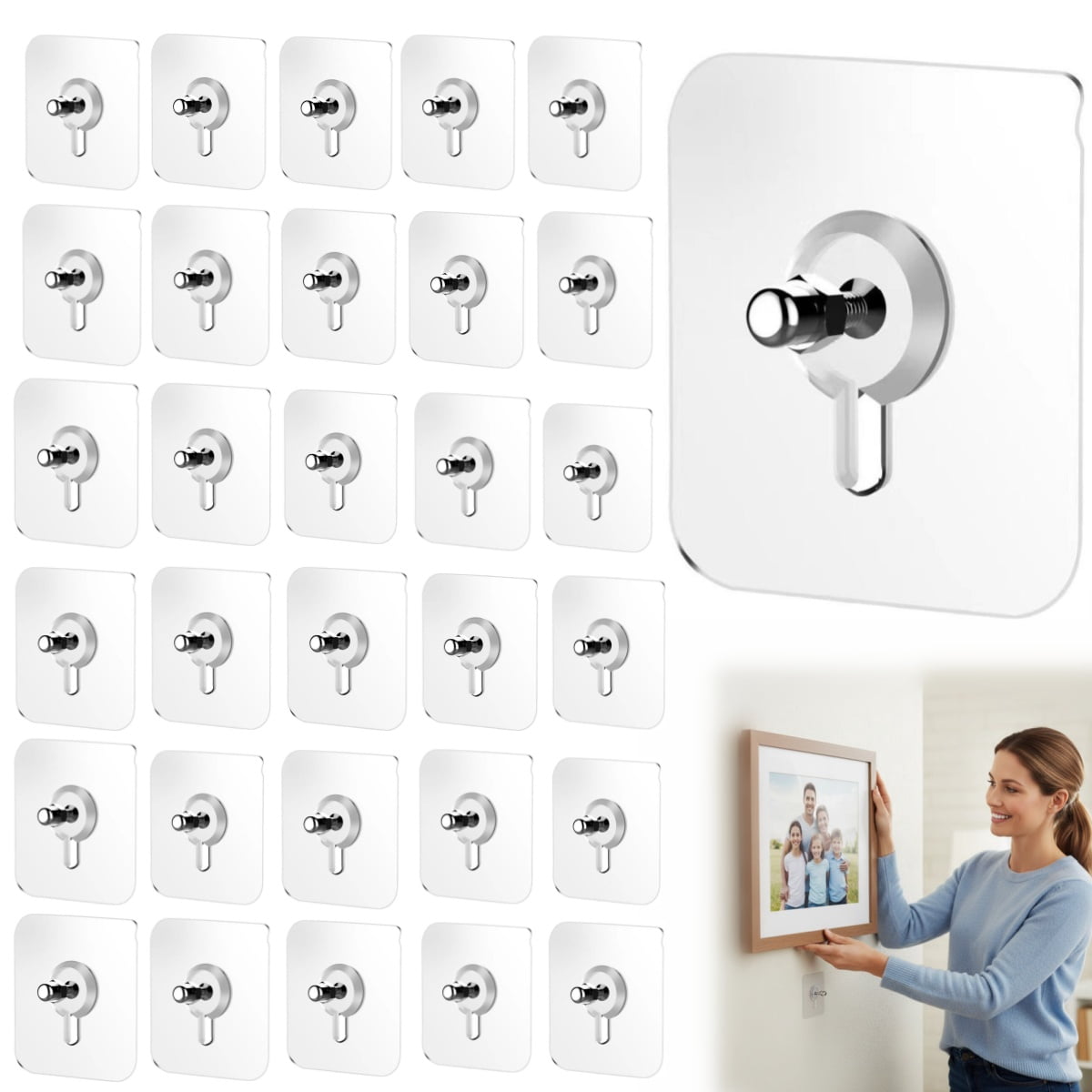 No Drill Screw Stickers, Nail Free Stickers for Walls Heavy Duty, Drill Free Adhesive Hooks Picture Hangers, Self Adhesive Picture Hanging Hooks, No Trace Screw Hook Stickers for Frames, Kitchen