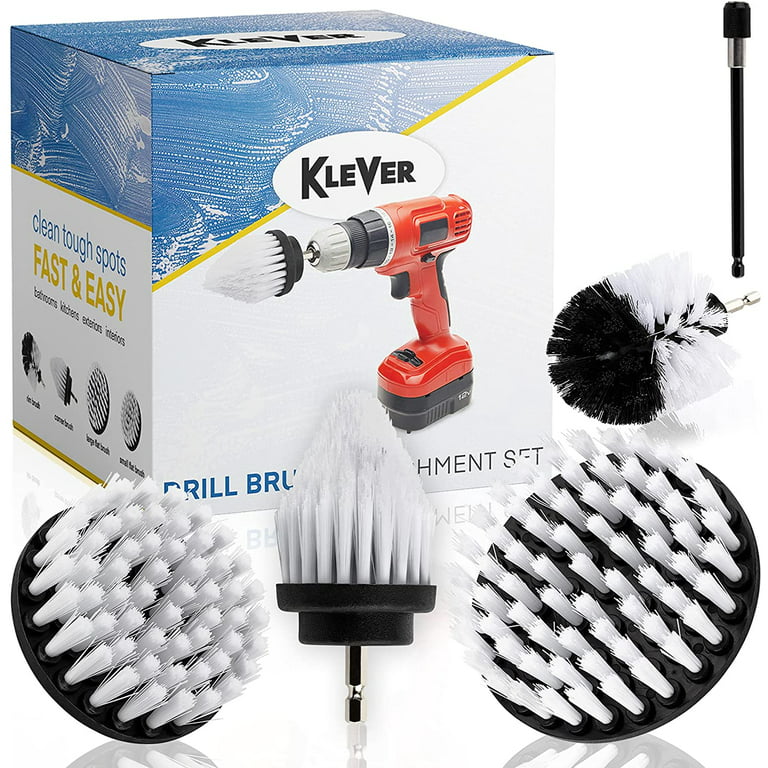 Drill Scrub Brush Attachment - 4 Pc Medium Bristle Power Drill Brush Set  with Angled Corner Brush, Bullet Power Scrubber, 2 Flat Drill Brushes -  Bathroom Cleaning, Tile, Kitchen, Pots & Pans
