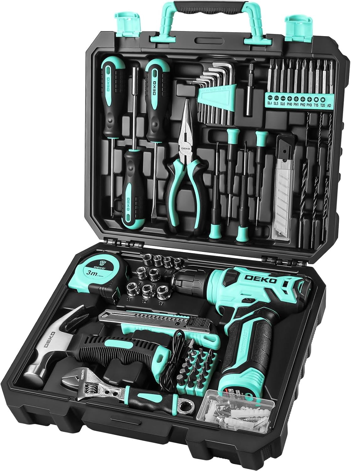 Drill Set: Tool Set with 8V Blue Cordless Drill, Home Tool Kit with Drill, Hand Tool Kits for Women 126 Piece