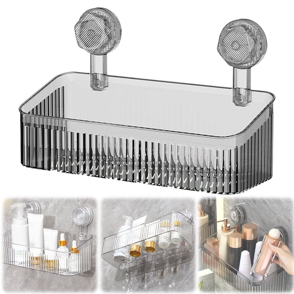 No Drill Shower Caddy with Strong Suction Cups, 27.8x10.3cm Removable Bathroom Shelf Organizer, Waterproof Storage Basket for Shower, Bathtub, and Kitchen Countertop